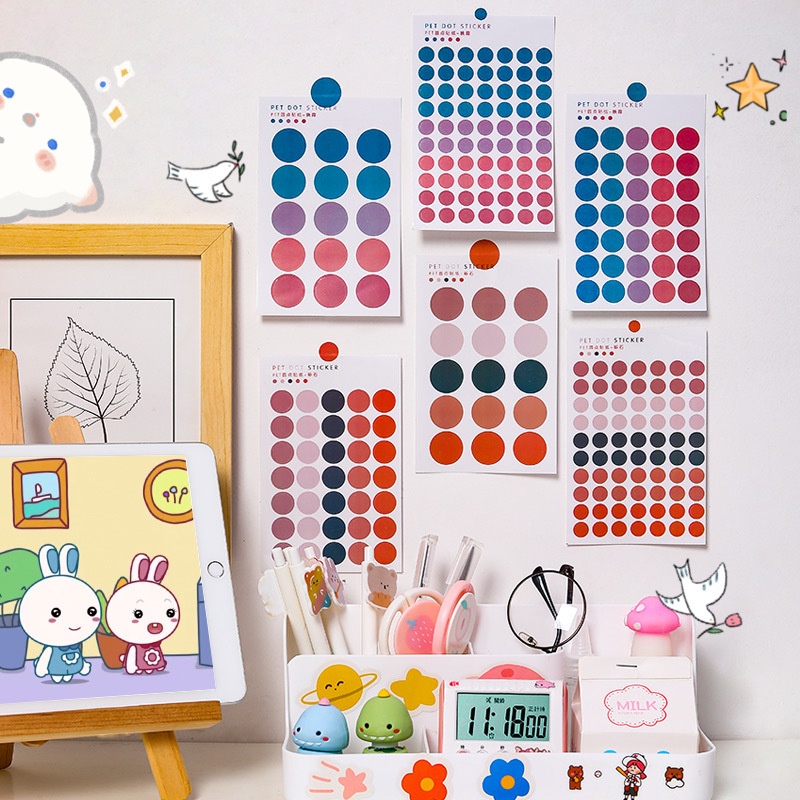Sticker dán tranh ảnh hình chấm tròn 48c, Nhãn dán trang trí nhiều màu