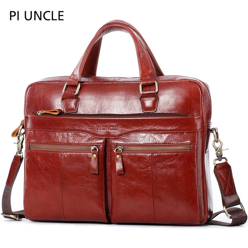 Túi xách cặp văn phòng da bò PI UNCLE T109 37x28x11cm bảo hành da 12 tháng (Nâu đậm- Đen) | BigBuy360 - bigbuy360.vn