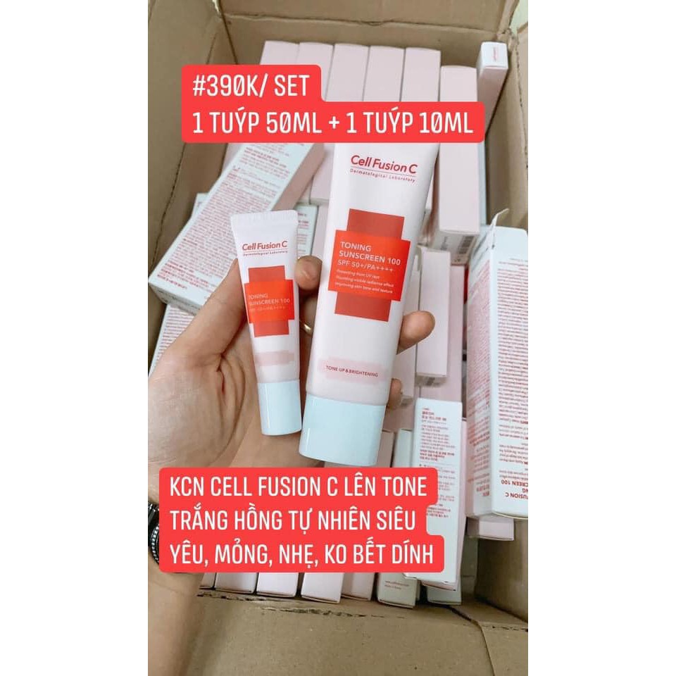 Set Kem Chống Nắng Cell Fusion C Hồng Toning Sunscreen 50ml+10ml  - Cell hồng | BigBuy360 - bigbuy360.vn