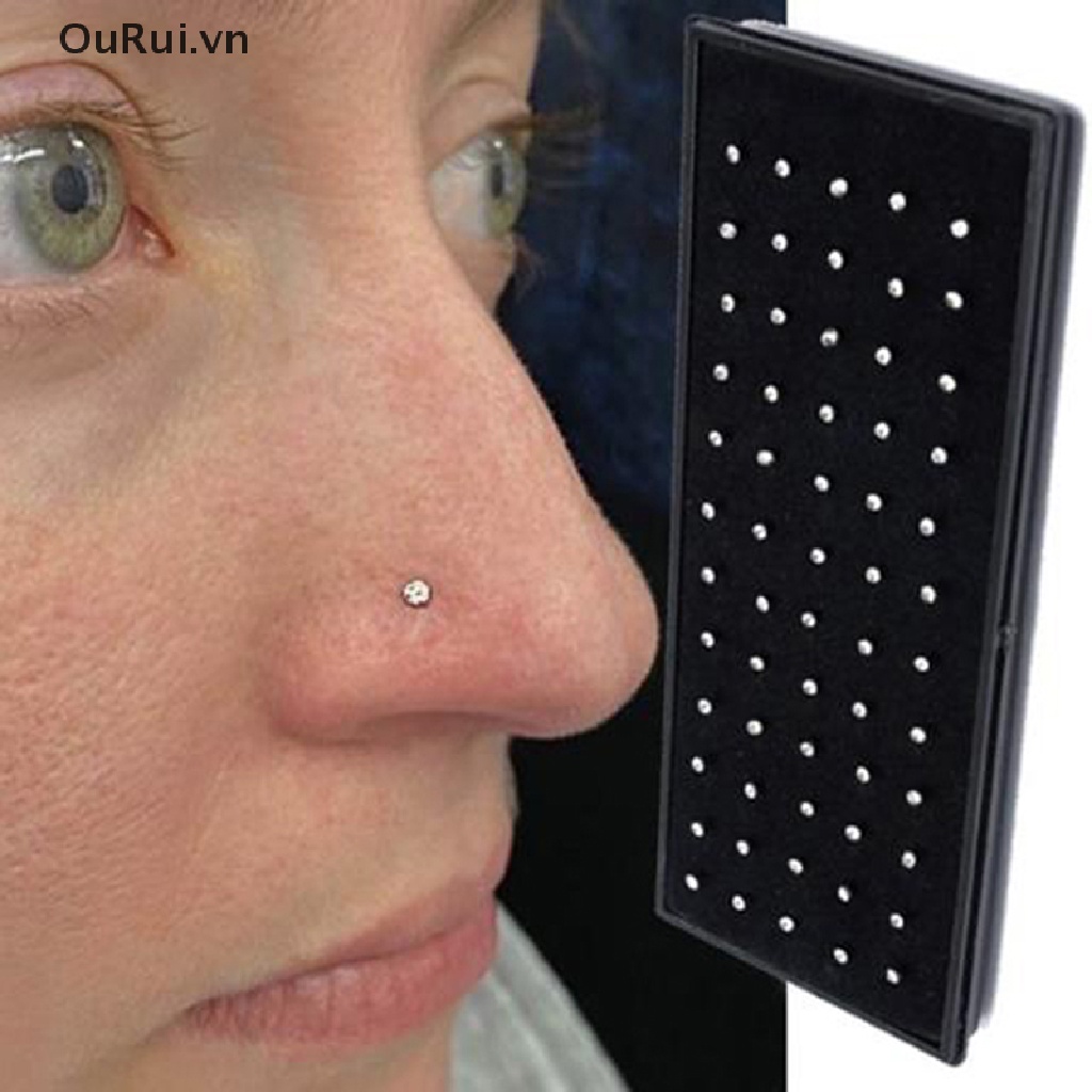 Bộ 40 / 60 Khuyên Mũi Bằng Thép Bạc Cá Tính Thời Trang