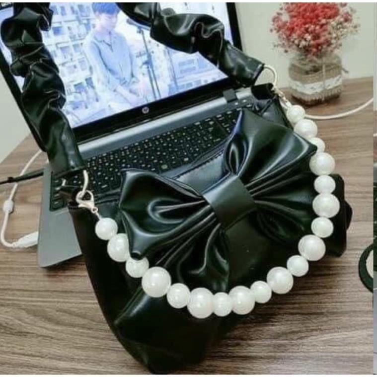 TÚI KẸP NÁCH QUAI RÚM HÌNH NƠ KÈM chuỗi hạt SIÊU XINH, TÚI XÁCH NỮ ĐẸP, PHỤ KIỆN THỜI TRANG HOT