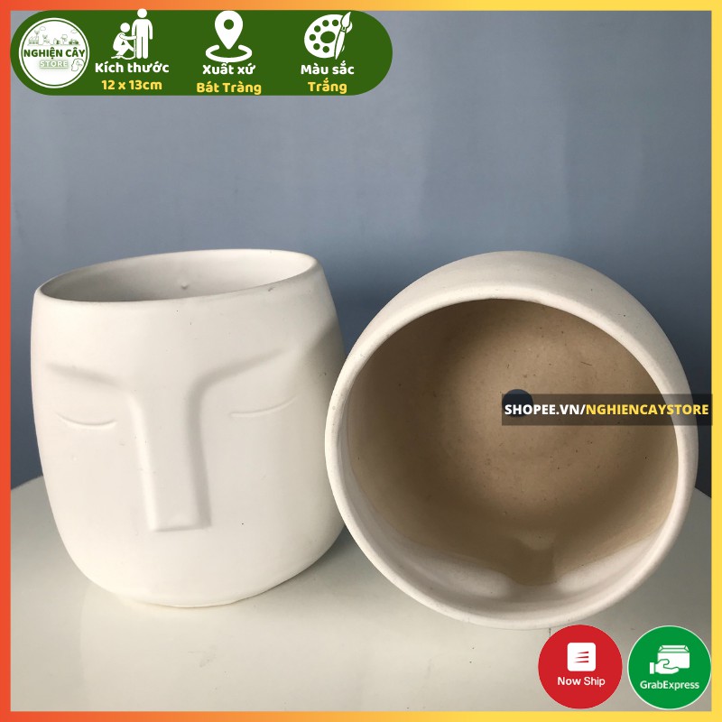 Chậu gốm hình mặt người cách điệu men lạnh Bát Tràng trồng cây cảnh, sen đá (12x13 cm)