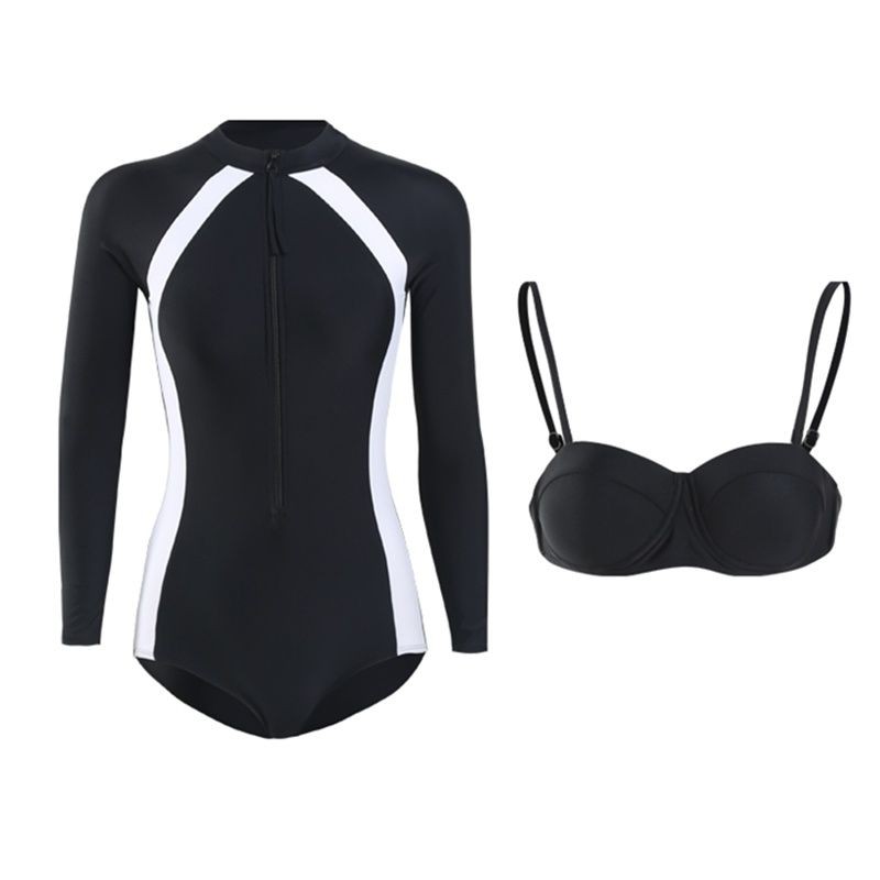 Bộ Đồ Bơi Một Mảnh Tay Dài Màu Đen Trơn Phong Cách Hàn Quốc Cho Nữ | BigBuy360 - bigbuy360.vn