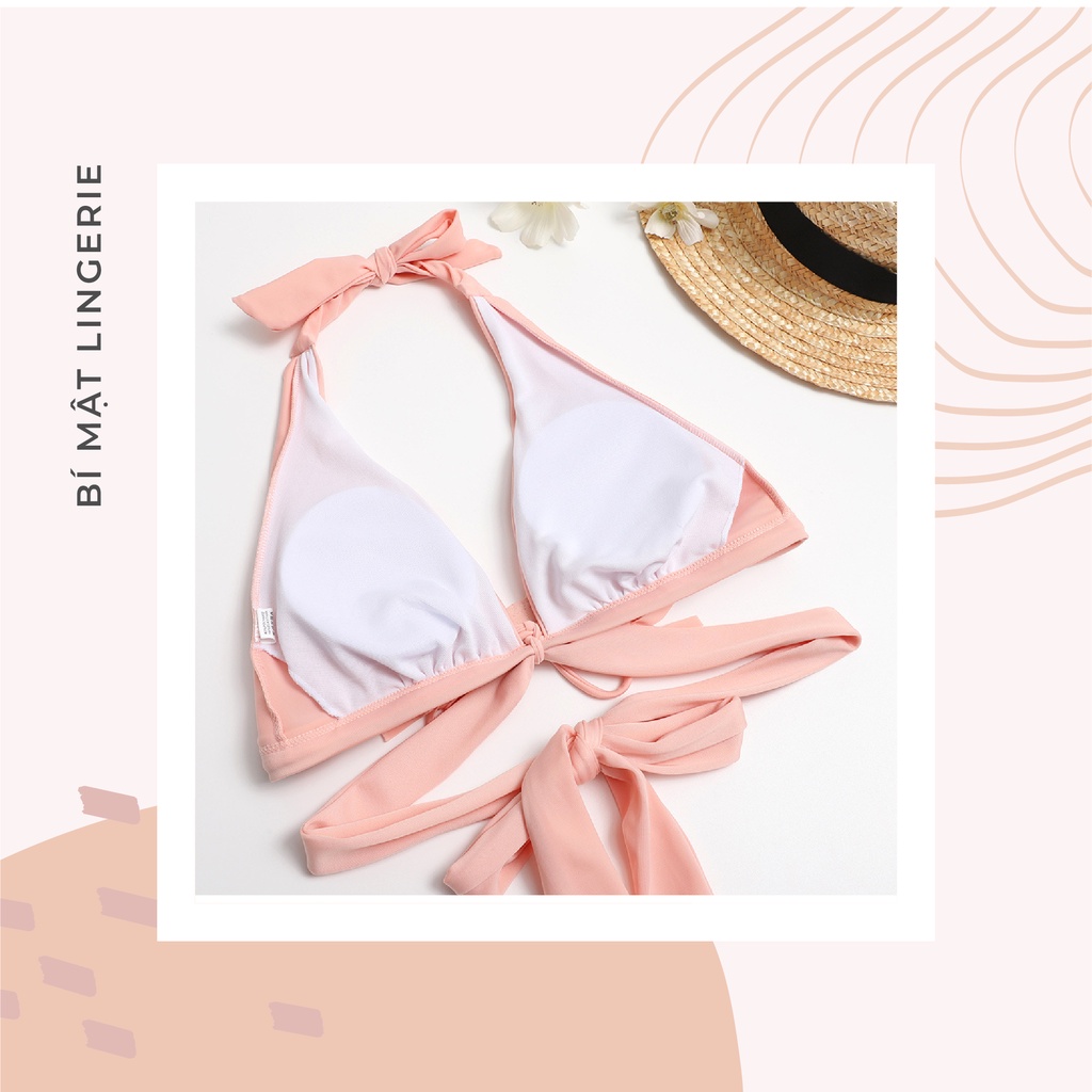 Bikini đồ bơi che bụng thắt nơ eo buộc tua rua ngực basic tôn dáng