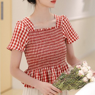 🎀[ ẢNH+VIDEO THẬT] Áo Peplum Kẻ Đỏ Nữ Tính - Chất Cực Mát - Style Hàn Quốc - Xinh Dịu Dàng