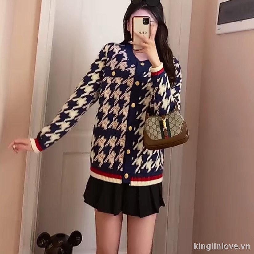 Áo Khoác Cardigan Dệt Kim Dáng Ngắn Kẻ Sọc Thiết Kế Trẻ Trung