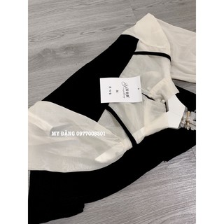 Set áo peplum nơ + chân váy dài