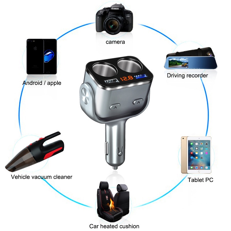 Tẩu sạc nhanh PECHAM QC 3.0 2 cổng USB 12V-24V có màn hình hiển thị điện áp cho xe hơi