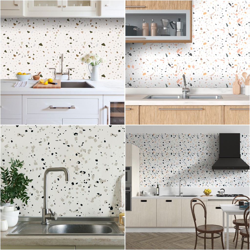 Giấy Dán Bếp chịu nhiệt chống dầu mỡ, dễ lau chùi, decal dán bếp nhiều mẫu Châu Âu Terrazzo DGB-A01DB