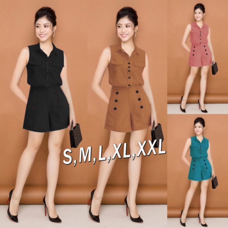 Set nguyên bộ áo sơ mi quần short phối nút xinh