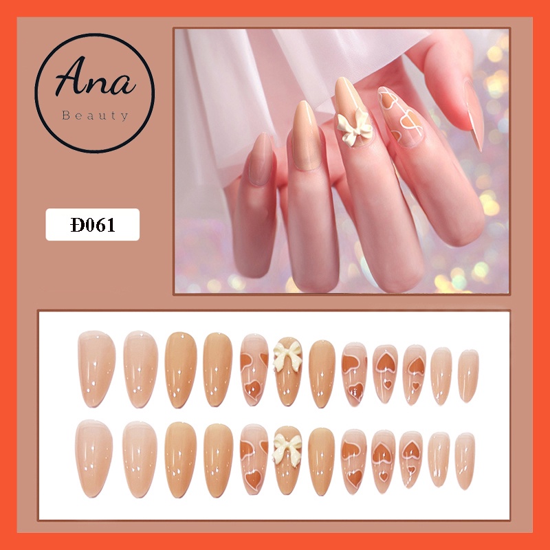 Móng giả đính đá Anabeauty, Móng tay giả kèm keo nailbox đính nơ cá tính