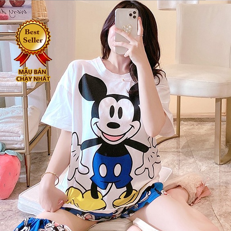 Đồ Bộ Nữ Cộc Tay Áo Trắng Bộ Mặc Nhà Họa Tiết Nhân Vật Dễ Thương BC03 | BigBuy360 - bigbuy360.vn