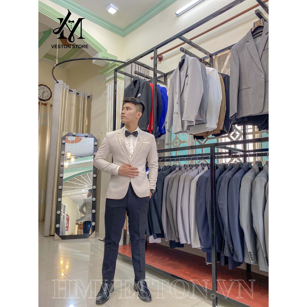 Áo vest nam ôm body màu kem nhạt chất liệu vải dày mịn co giãn