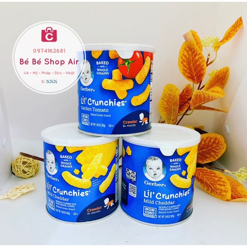 (Air/bill) Bánh Gerber Lùn Lil'Crunchies Phô Mai Dạng Que Đồ Ăn Dặm Cho Bé