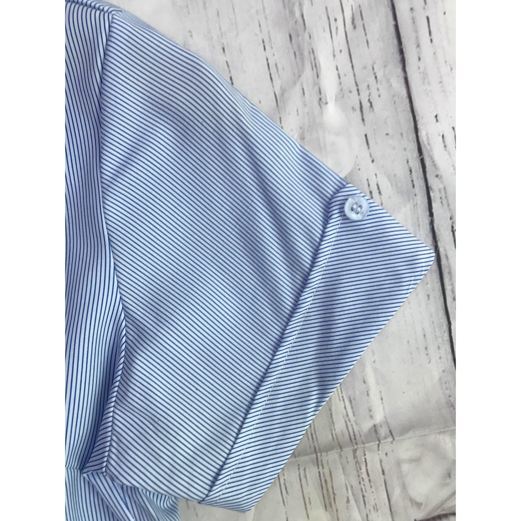 Áo sơ mi nữ kẻ sọc xanh tay ngắn cao cấp vải lụa ASKX204 | BigBuy360 - bigbuy360.vn