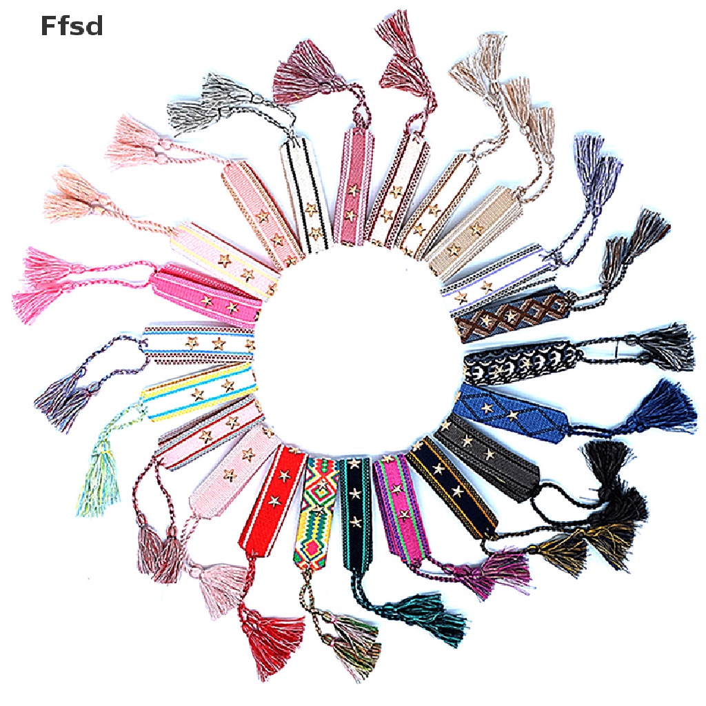 {Ffsd} Vòng Tay Dây Bện Phối Tua Rua Thêu Chữ Có Thể Điều Chỉnh Làm Quà Tặng Tình Bạn Cho Bạn Bè