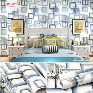 Giấy Dán Tường Ô vuông xanh Khổ 10m*45cm sẵn keo