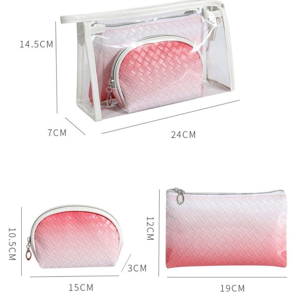 QQMALL Set Ba Túi Đựng Mỹ Phẩm Bằng PVC Dệt Họa Tiết Đa Năng Sức Chứa Lớn