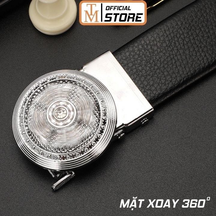 Thắt lưng nam da cao cấp mặt xoay đính đá khoá tự động - Dây lưng nam thời trang sang trọng TL22