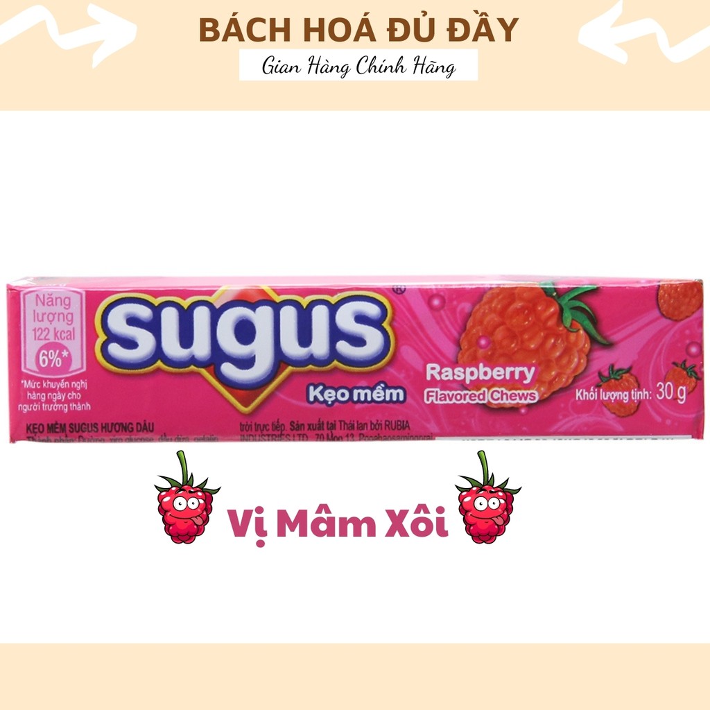 Kẹo mềm trái cây Sugus vị Cam, Mâm Xôi màu Hồng, Quả Mọng màu Tím dạng thanh, thơm ngon chuẩn vị