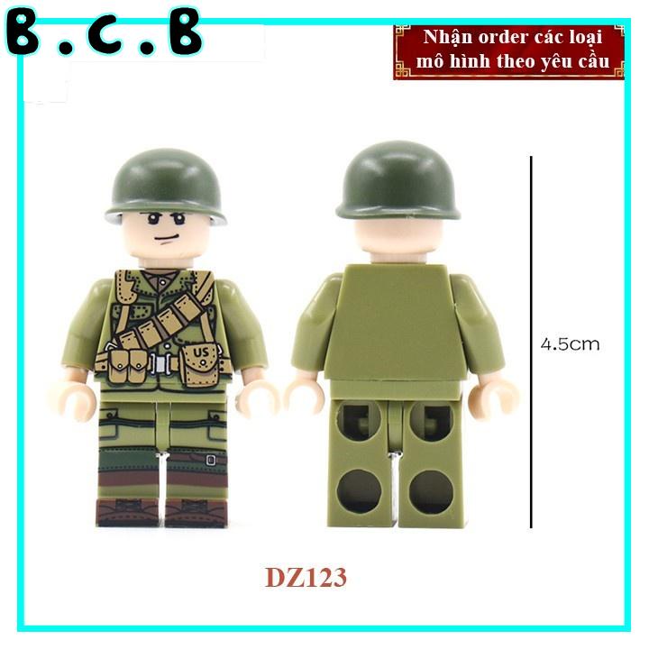 Phụ kiện MOC Army- Lính Mỹ thế chiến 2- Đồ chơi lắp ráp minifig và non-lego mô hình sáng tạo trang trí quân đội-DZ123