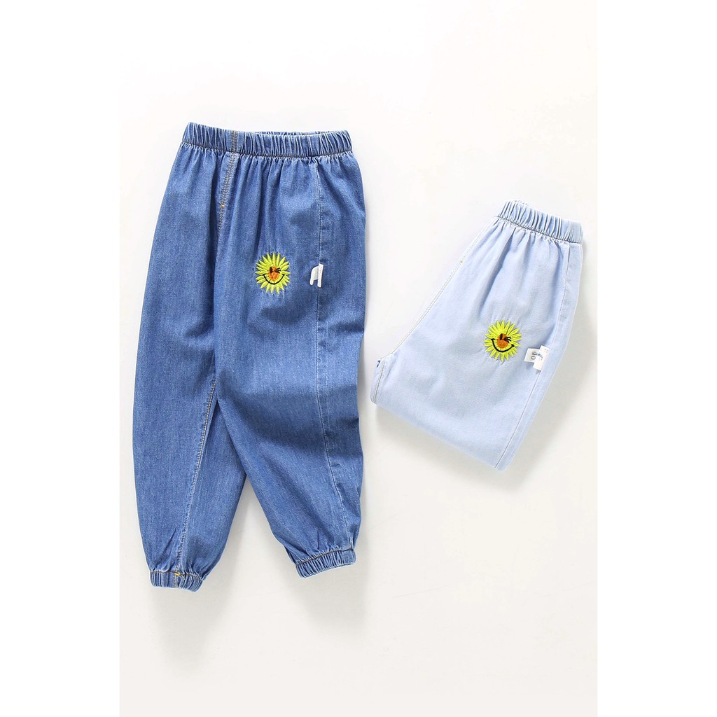 Quần Jeans Dài Thêu Hình Thời Trang Cho Bé Gái