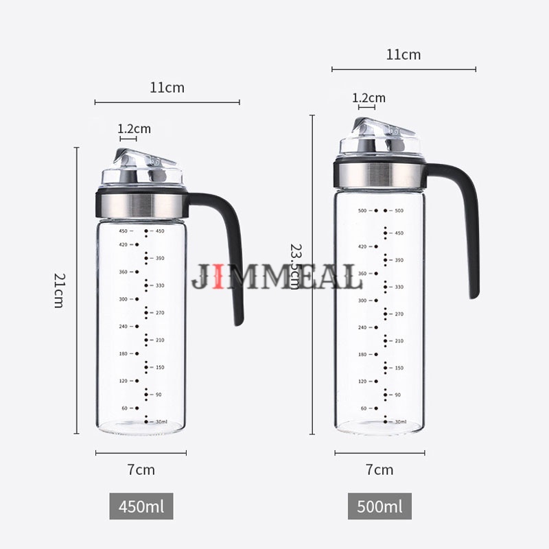 Bình Thủy Tinh Đựng Dầu Ăn, Nước Mắm, Xì Dầu Tự Động Mở Nắp Có Thang Chia Vạch 450ml 550ml Chai, Lọ Đựng Dầu Ăn Cao Cấp