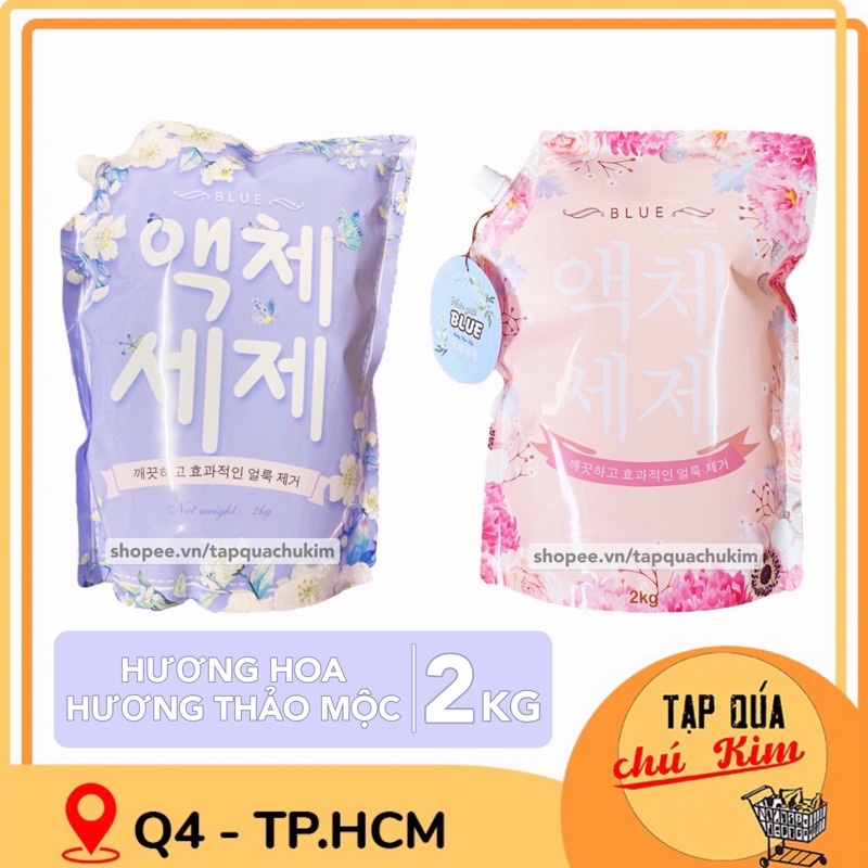 TÚI 2KG NƯỚC GIẶT HÀN QUỐC BLUE GIỮ MÀU QUẦN ÁO THƠM NHƯ HOA