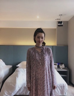 [Order] Váy tím hoa nhí cổ V (Ảnh thật)