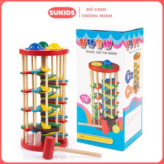 Đồ chơi gỗ phát triển trí tuệ đập bóng lốc xoáy cầu thang cho bé