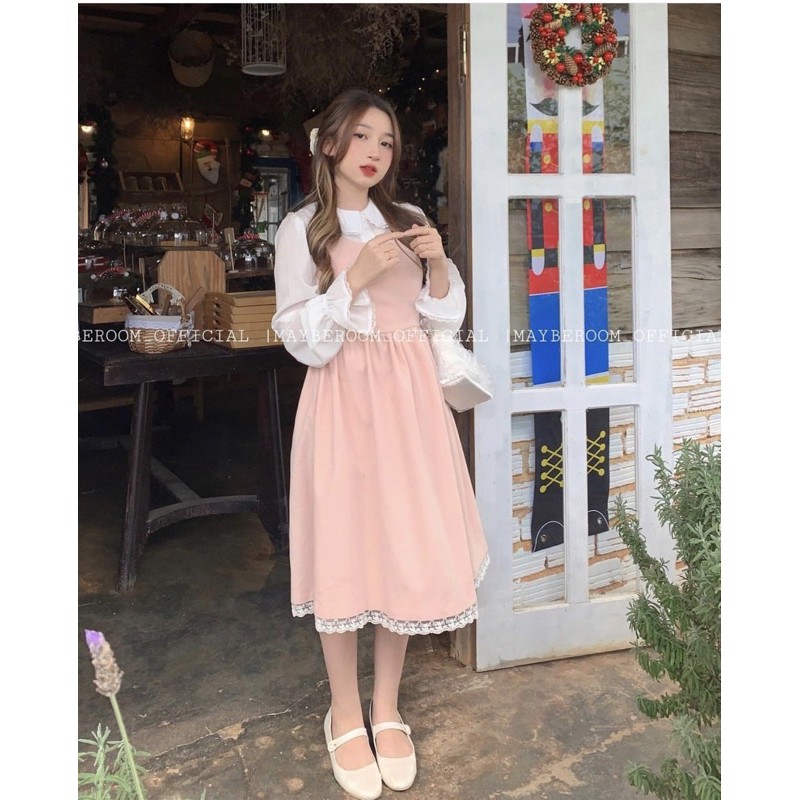 SET SƠMI CỔ SEN VIỀN REN KÈM YẾM HỒNG BABYDOLL