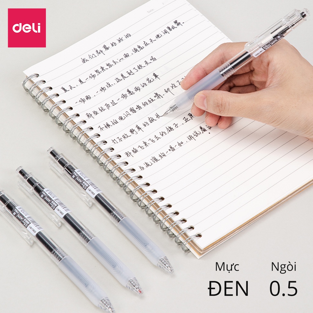 Bút Bi Nước Ngòi 0.5mm Mực Gel Màu Đen Deli Thiết Kế Vỏ Trong Suốt Dành Cho Văn Phòng Sinh Viên Học Sinh A575 Có Ruột
