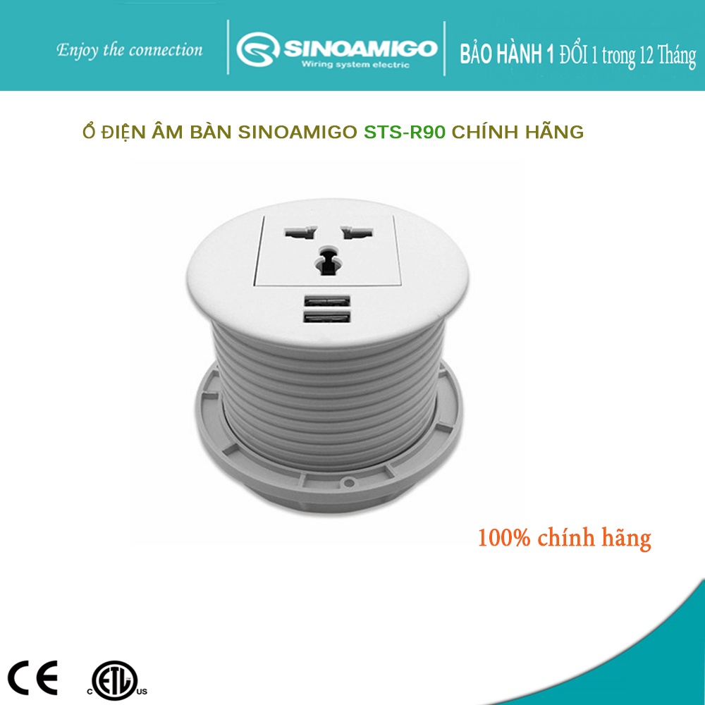 Ổ Điện âm bàn + sạc USB SINOAMIGO STS-R90 chính hãng