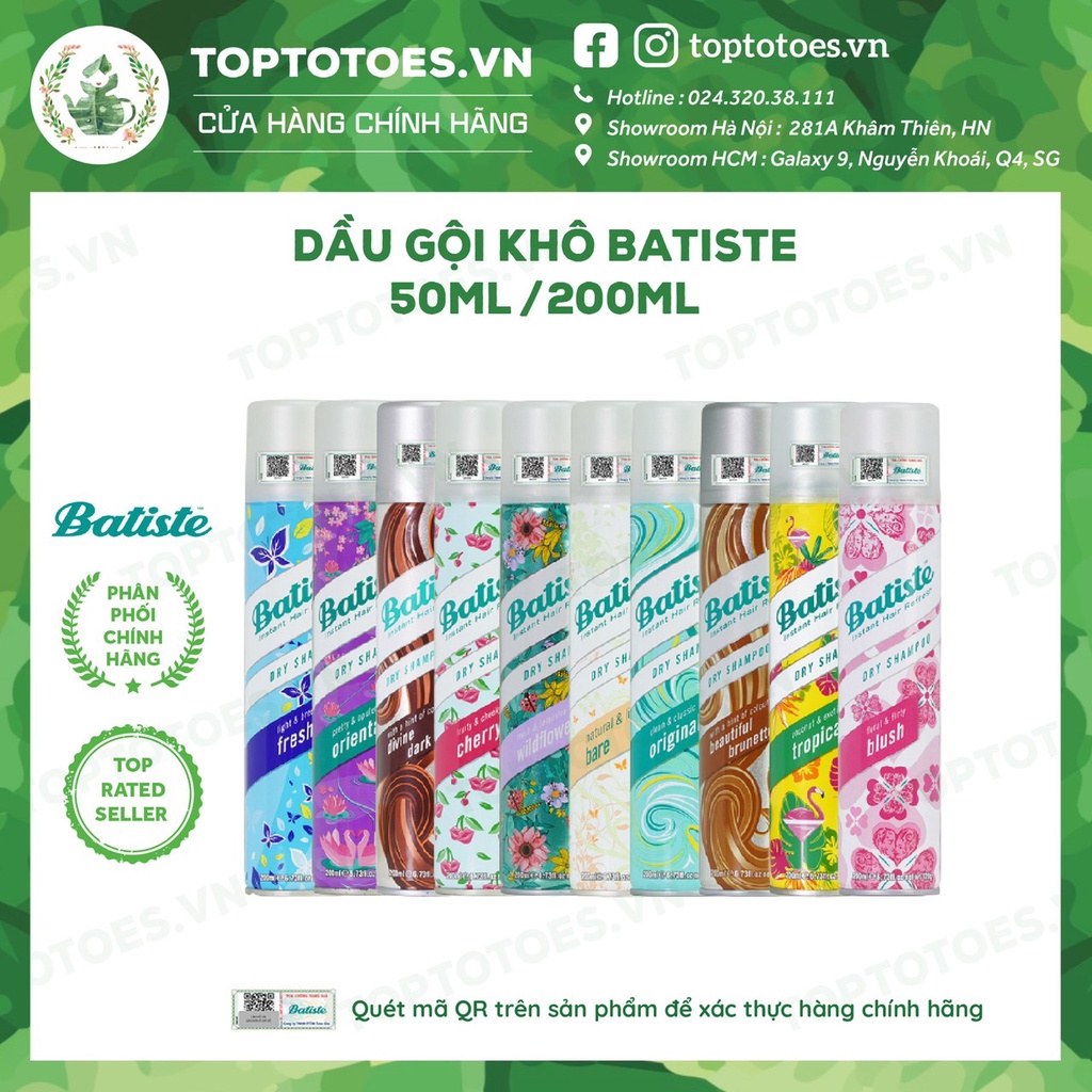 Dầu gội khô Batiste Dry Shampoo 50ml/ 200ml [NHẬP KHẨU CHÍNH HÃNG 100%]