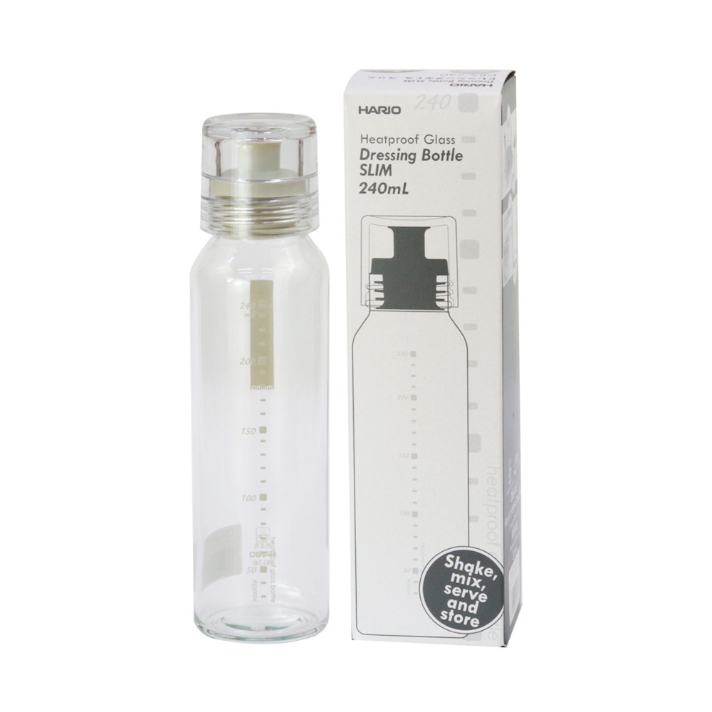 Bình lắc trộn gia vị làm sốt HARIO 240ml chất liệu thủy tinh - Dressing Bottle Slim 240 DBS-240-PGR