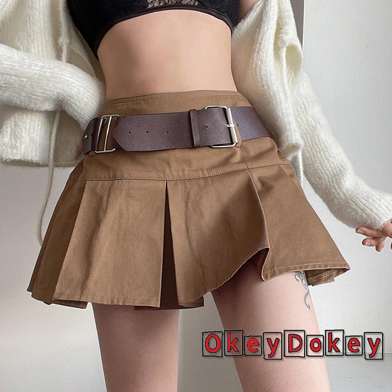 Chân Váy Chữ A Lưng Cao Xếp Ly Phối Thắt Lưng Thời Trang Cho Nữ y2k