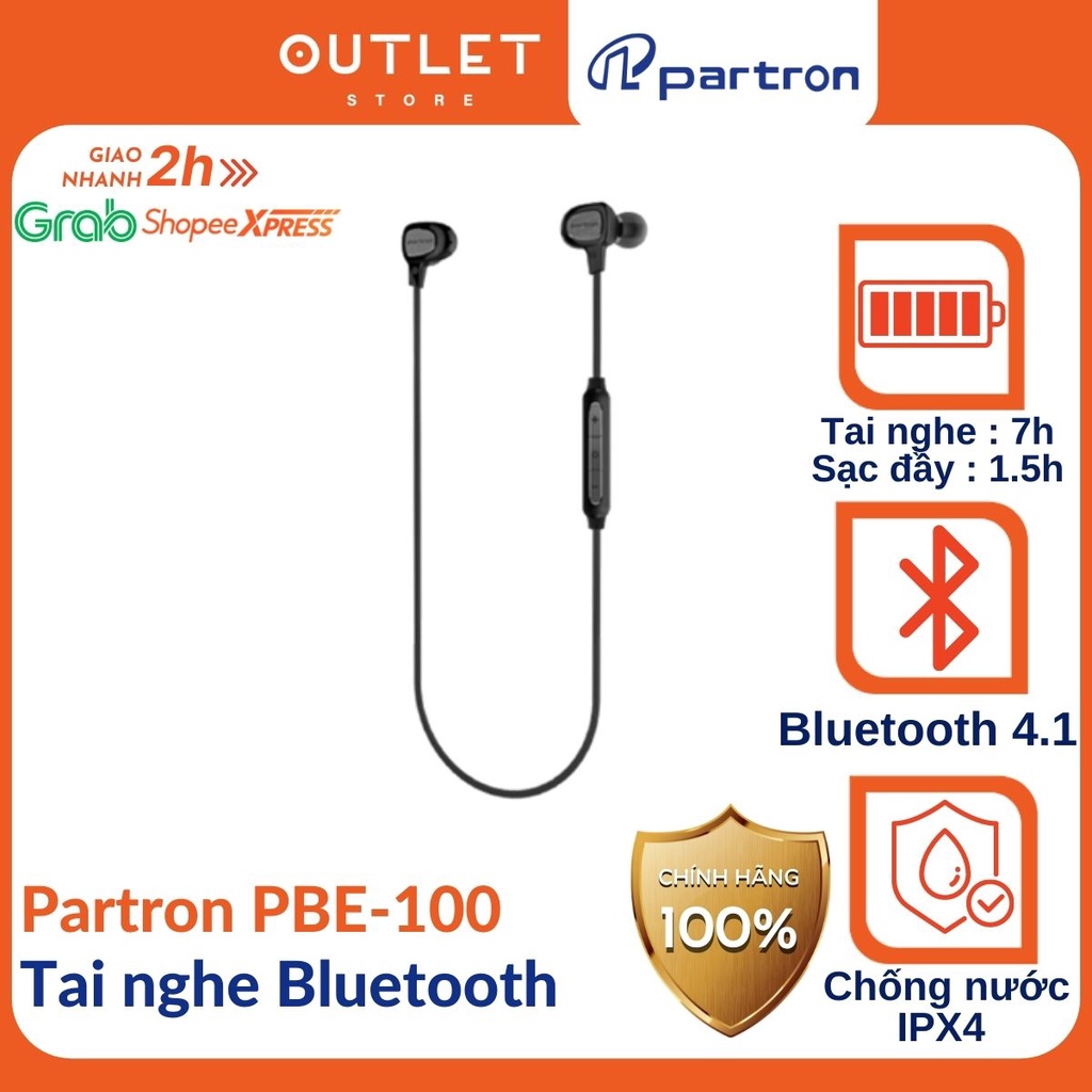 Tai Nghe Bluetooth Partron PBE-100 siêu Bass Chống nước IPX4 Pin 8 tiếng tương thích smartphone máy tính bảng laptop thumbnail