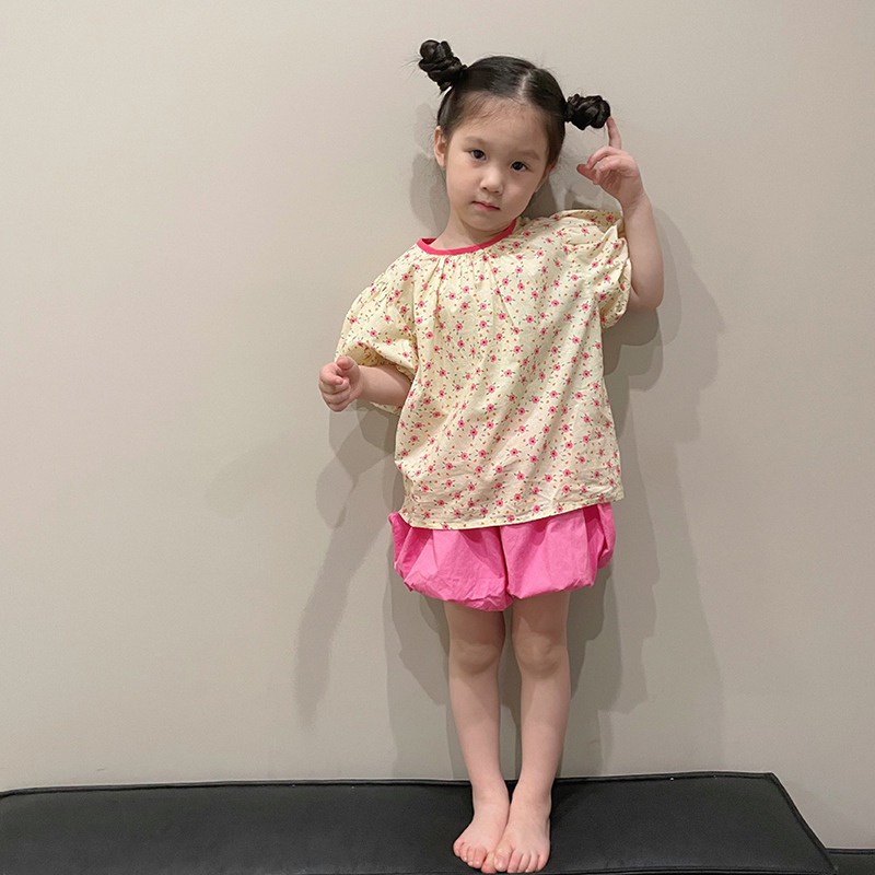 Set Áo Tay Phồng Ngắn Cổ Tròn + Quần Short Thời Trang Mùa Hè Phong Cách Hàn Quốc Cho Nữ
