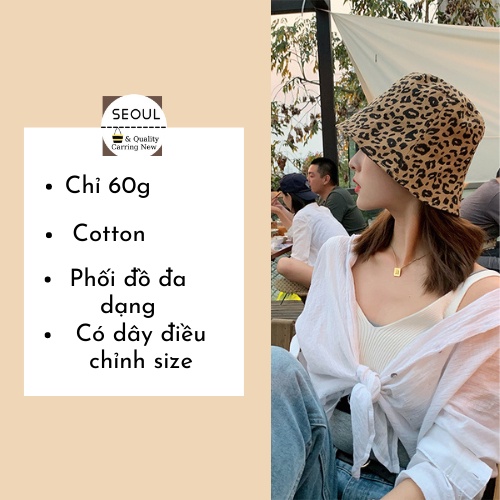 Nón bucket cao cấp chất liệu Cotton siêu nhẹ tạo vân da báo, mũ vành tròn Hotrend hè 2022