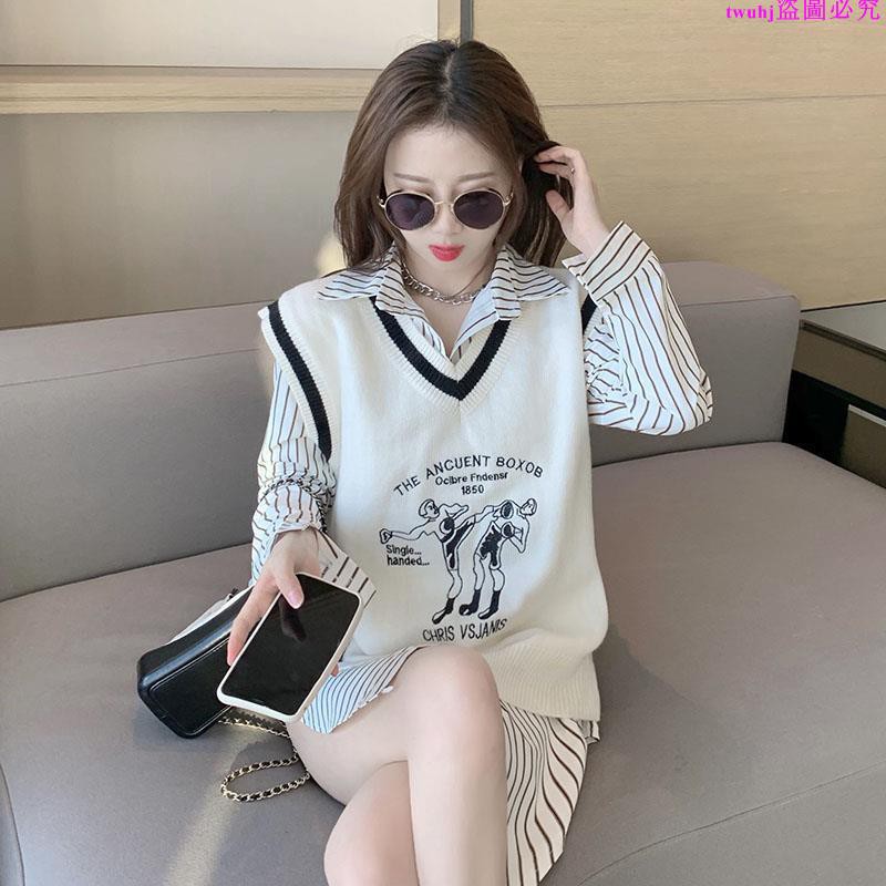 Set Áo Sơ Mi Tay Dài Kẻ Sọc Và Áo Khoác Ghi Lê Cổ Chữ V Thời Trang Trẻ Trung | BigBuy360 - bigbuy360.vn