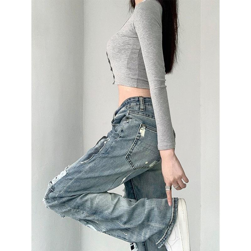 Quần Jean Ống Rộng Plus Size Phong Cách Retro Âu Mỹ Cho Nữ