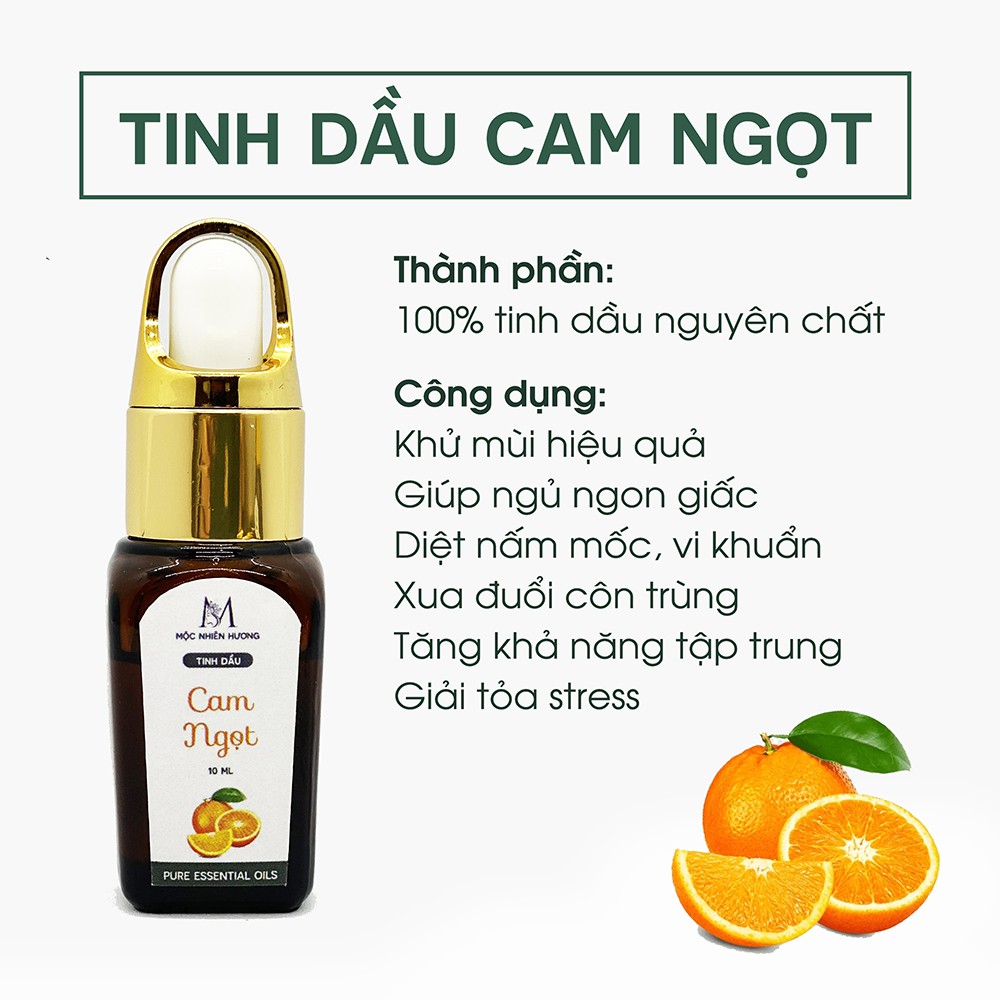 Tinh dầu cam ngọt nguyên chất Mộc Nhiên Hương (10ml/50ml) thơm lâu, diệt khuẩn, thư giãn, xông phòng, đuổi muỗi