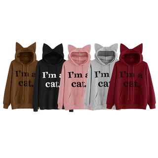 Áo Hoodie Nón Phối Tai Mèo Dễ Thương Cho Nữ