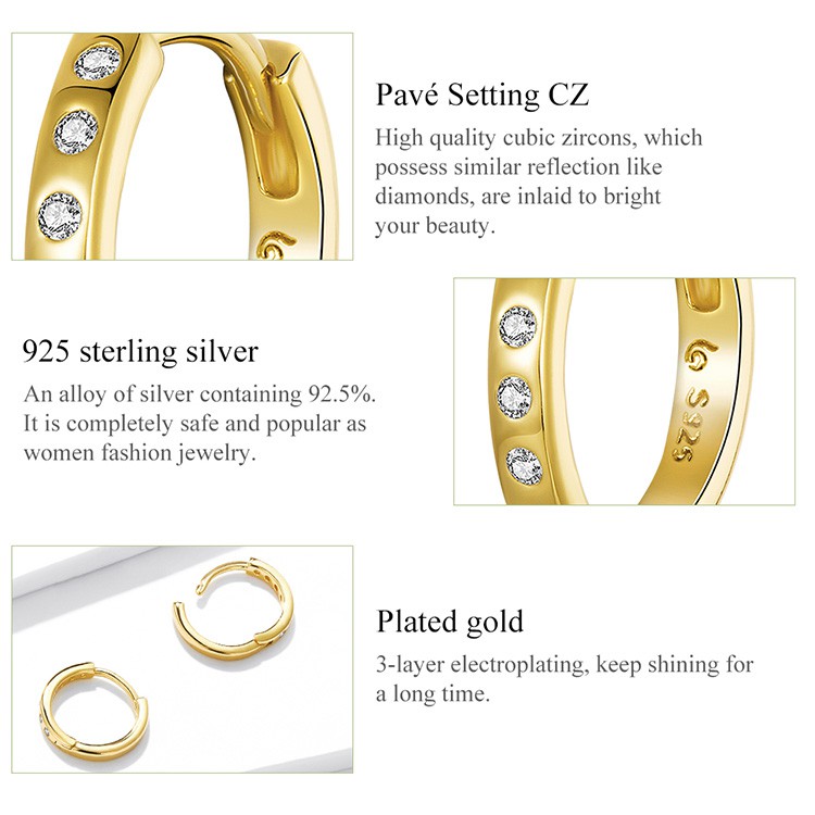 Đôi khuyên tai tròn Bamoer Bse101-B bằng bạc 925 thiết kế đơn giản thời trang cho nữ