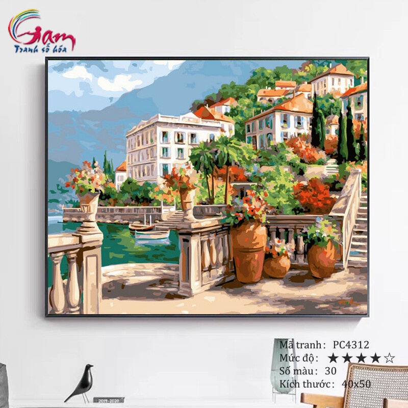 Tranh trang trí tô màu theo số phong cảnh biển Địa Trung Hải GAM PC4312