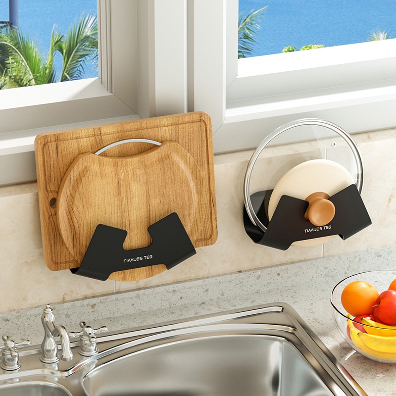 Giá đỡ nắp nồi gắn tường không đục lỗ tiện lợi cho nhà bếp