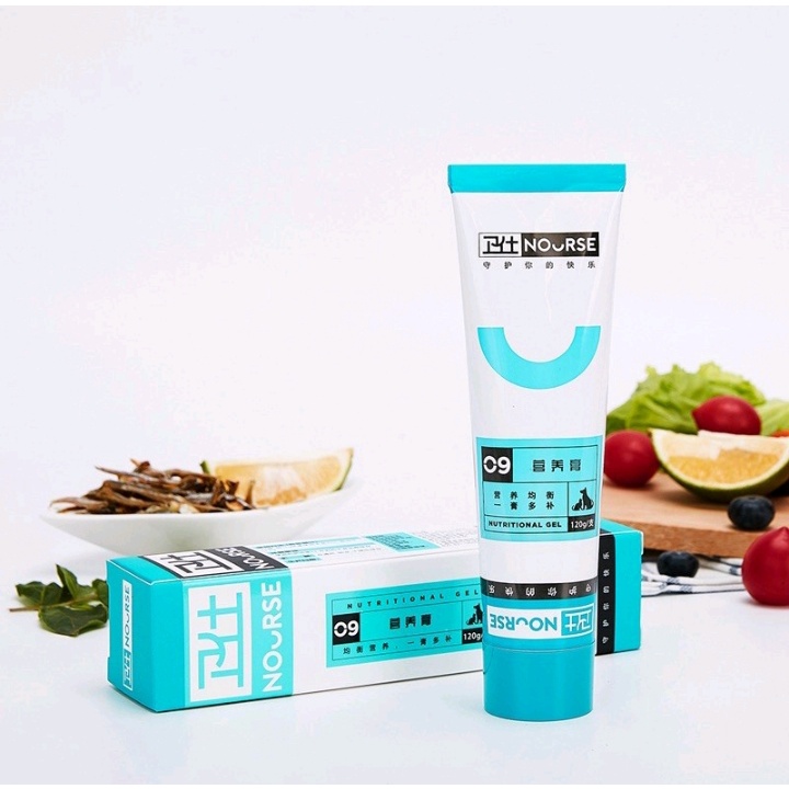 NOURSE 09 Gel dinh dưỡng cho chó mèo giúp mượt lông, hỗ trợ tăng cân cho chó mèo biếng ăn gầy ốm 120g