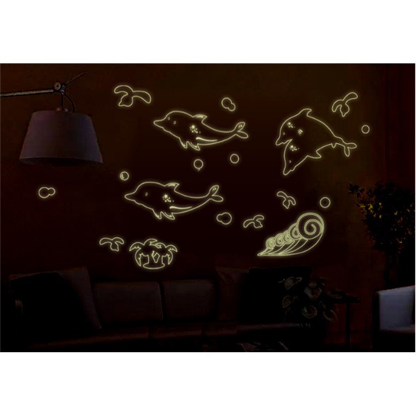 Decal trang trí 4 Cá Heo xanh