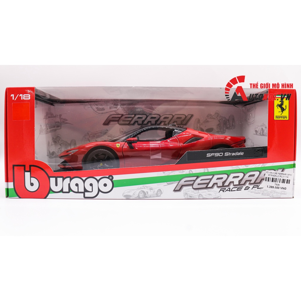 MÔ HÌNH XE FERRARI SF90 STRADALE RED 1:18 BBURAGO 7936