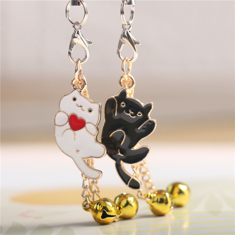 Hàng Mới Về Móc Khóa Điện Thoại Hình Mèo Trắng Đen Mini Dễ Thương